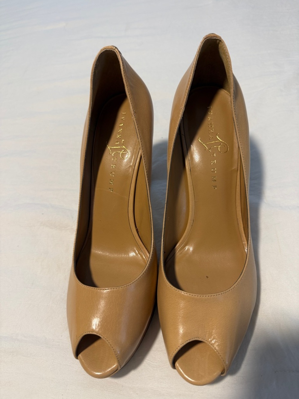 Ivanka Trump Tan Peep Toe Platform Pumps - Picture 3 of 7